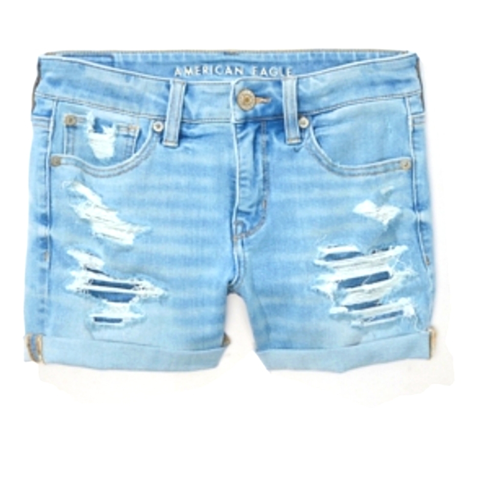 American Eagle Size 2 Dream Midi Shorts Light Wash Distressed